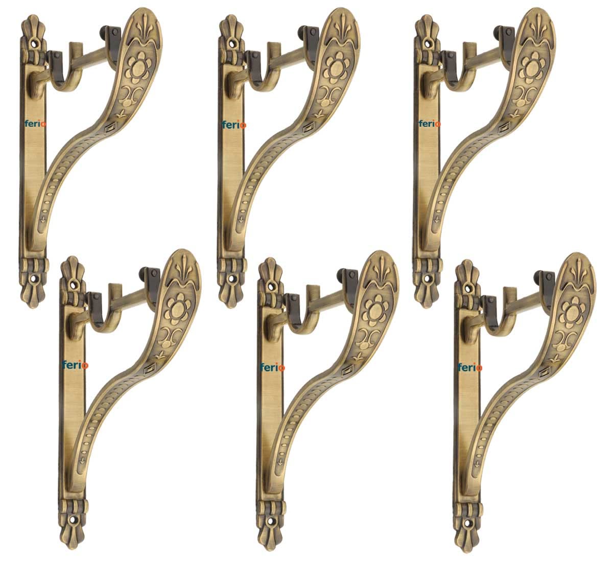 Ferio Double Curtain Holder Zinc Alloy Heavy for Door and Window Fitting for 1 Inch Rod Pocket Size Brass Antique Finish for Home Décor (Pack of 6)-picture-10