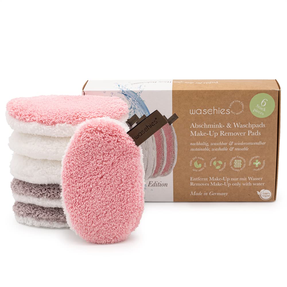 Waschies Abschminkpads/Waschpads- 6er-Set Farrow Love – sanfte Gesichtsreinigung - waschbar, wiederverwendbar & hypoallergen - alle Hauttypen – Alternative zu Wattepads & Abschminktüchern
