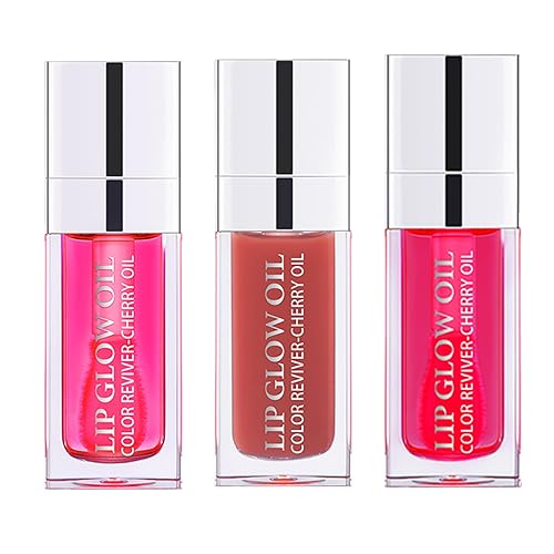 Aceite labial voluminoso (3 unidades), brillo labial hidratante tintado bálsamo labial transparente, brillo de cabeza de cepillo grande, textura