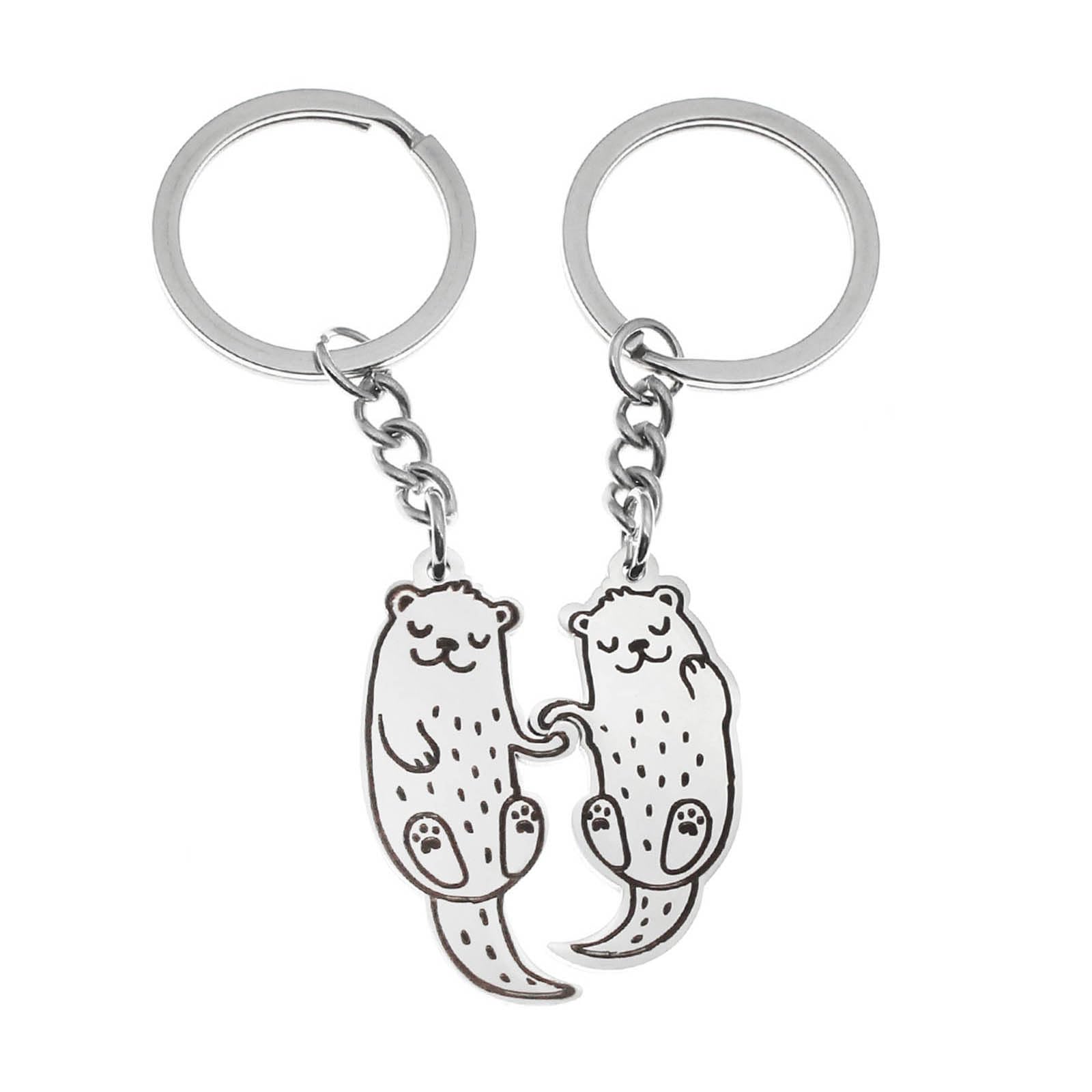 LLLmhuaa Pack Of 2 Adorable Rings Friendship Holder Couples Keychain Otters Keyrings For Couples And BFFs Unique Keychain