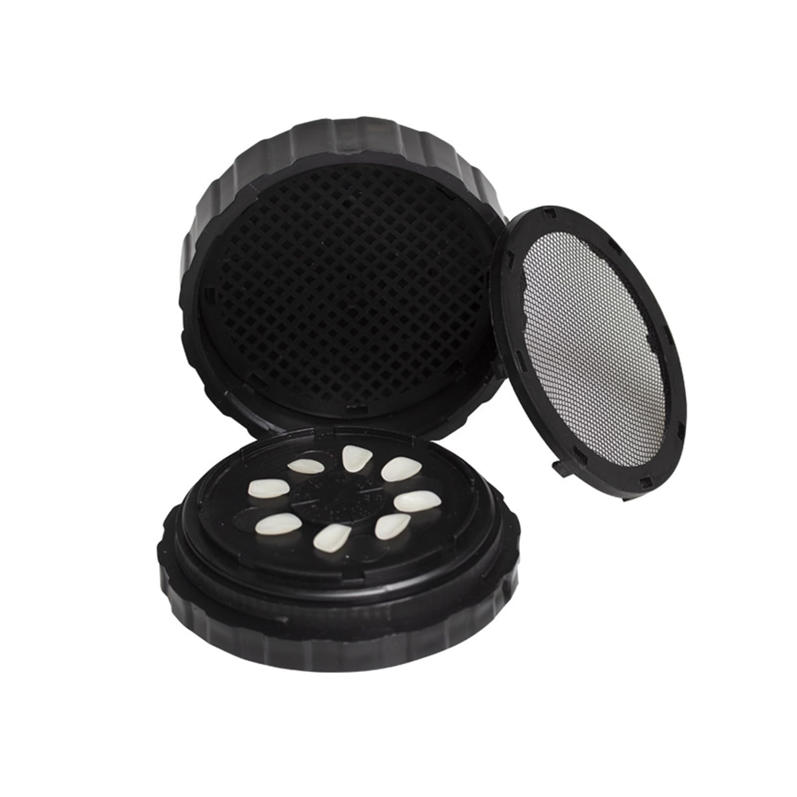 Denture Case,Dental All-Ceramic Veneer Processing Box, Denture Veneer Processing Box Round Shape Reusable Black Denture Storage Box with Spare Pad