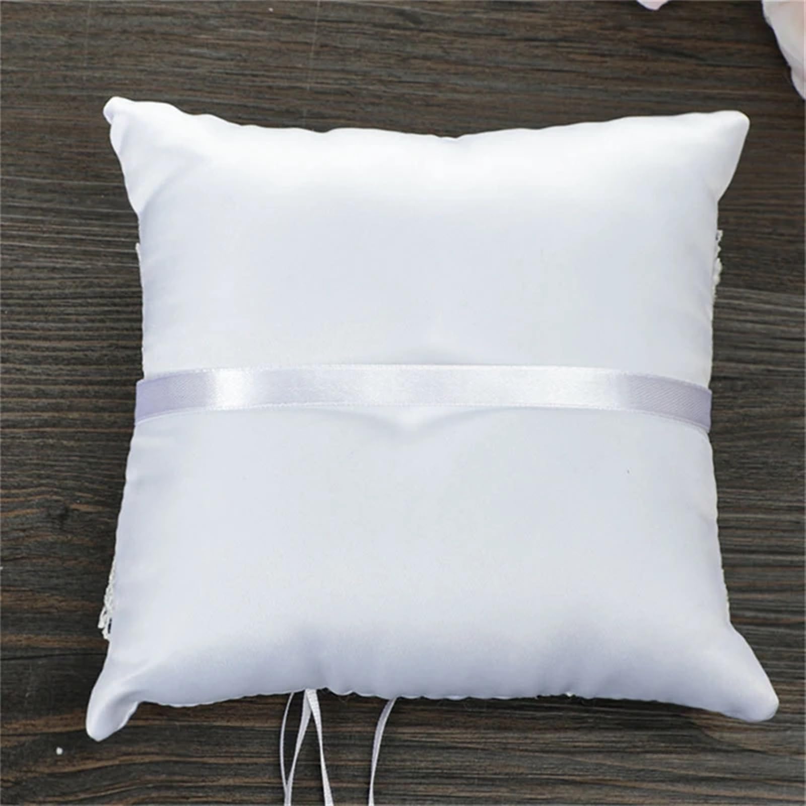 Cuscino Fedi Nuziali Doppio fiocco nastro perle romantico cuscino for anello nuziale cerimonia tascabile for portatore con nastri decorazione(B 20x20cm)