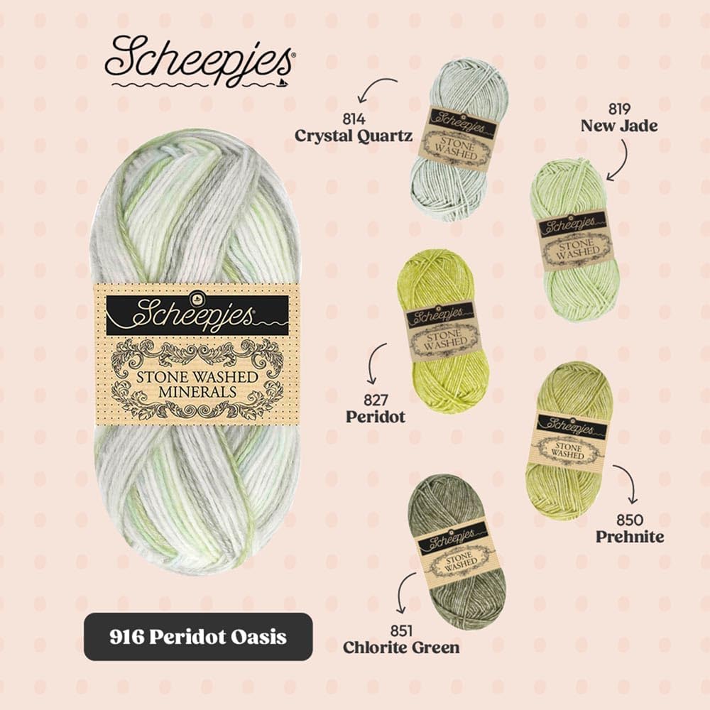 Scheepjes Stone Washed Minerals Yarn, 50 g Skein, Color 916 Peridot Oasis