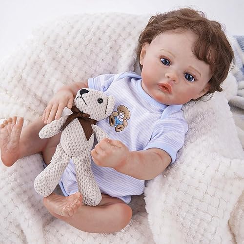 Boneca Bebê Reborn Menino Corpo de Silicone Realista Pintado Original 48cm (Menino Urso 2)