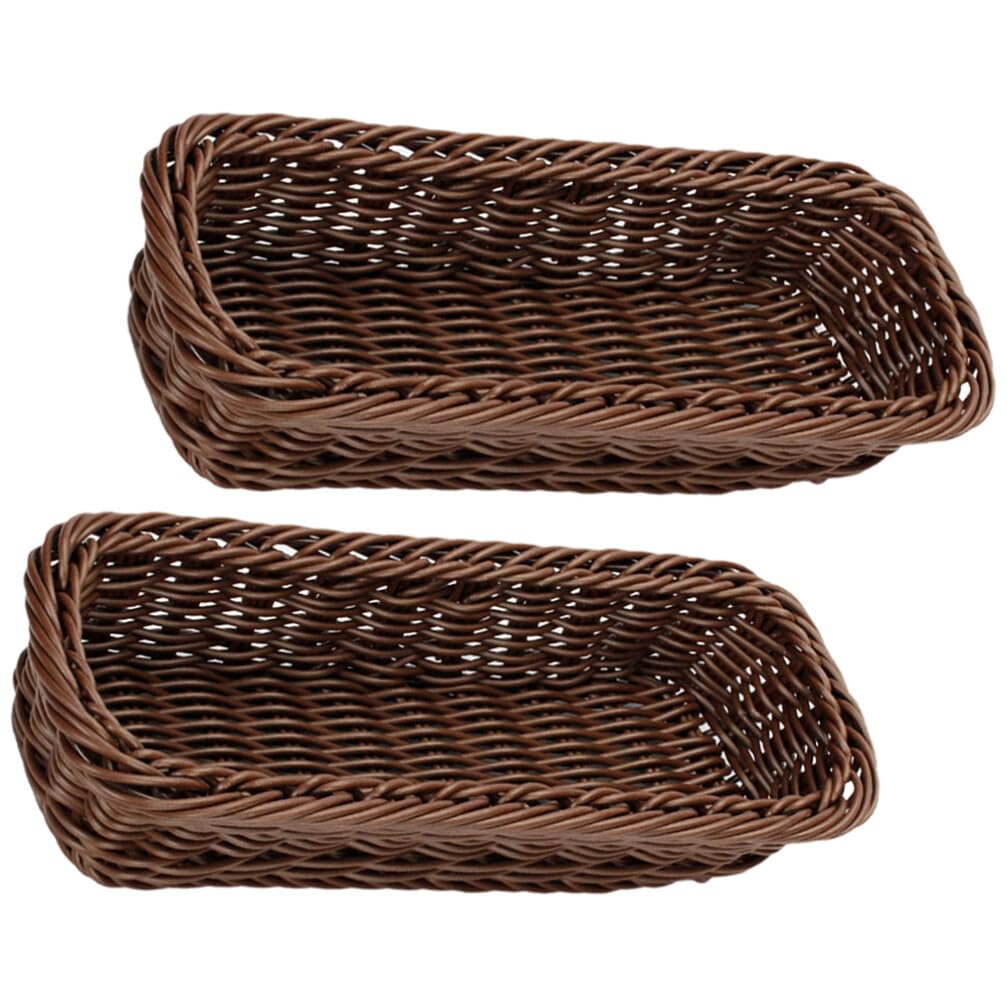 BESTonZON 2pcs Wicker Bread Basket Woven Cutlery Storage Organizer Rectangular Rattan Fruit Storage Baskets Narrow Spices Storage Baskets Silverware for Food Serving