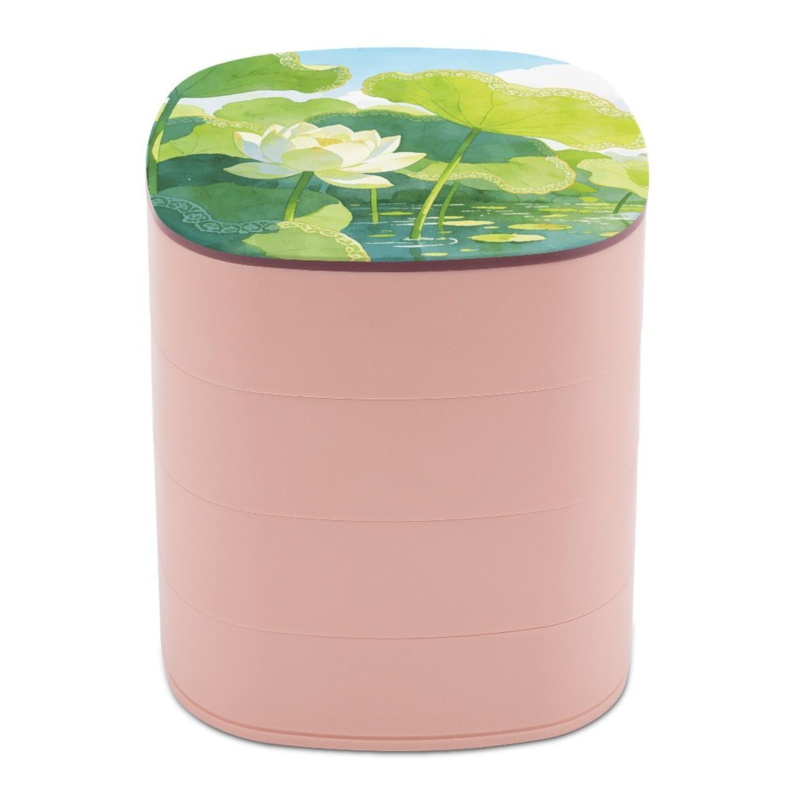 VstaDank Green Lotus Pond Jewelry Box 360° Rotatable Jewelry Organizer 4 Layers Jewelry Case with Lid Fashion Portable Earring Holder for Bracelets Rings Bracelets Vanity