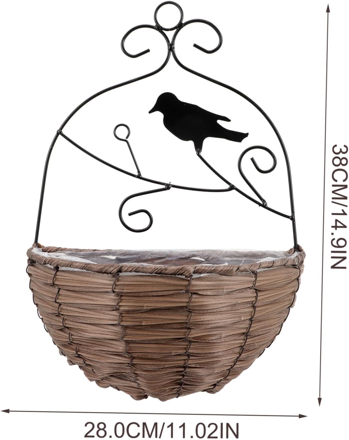 Woven Wall Hanging Flower Basket Semicircular Planter Pot Rustic Storage Organizer for Indoor Outdoor Balcony Office Home Decor with Pastoral Style