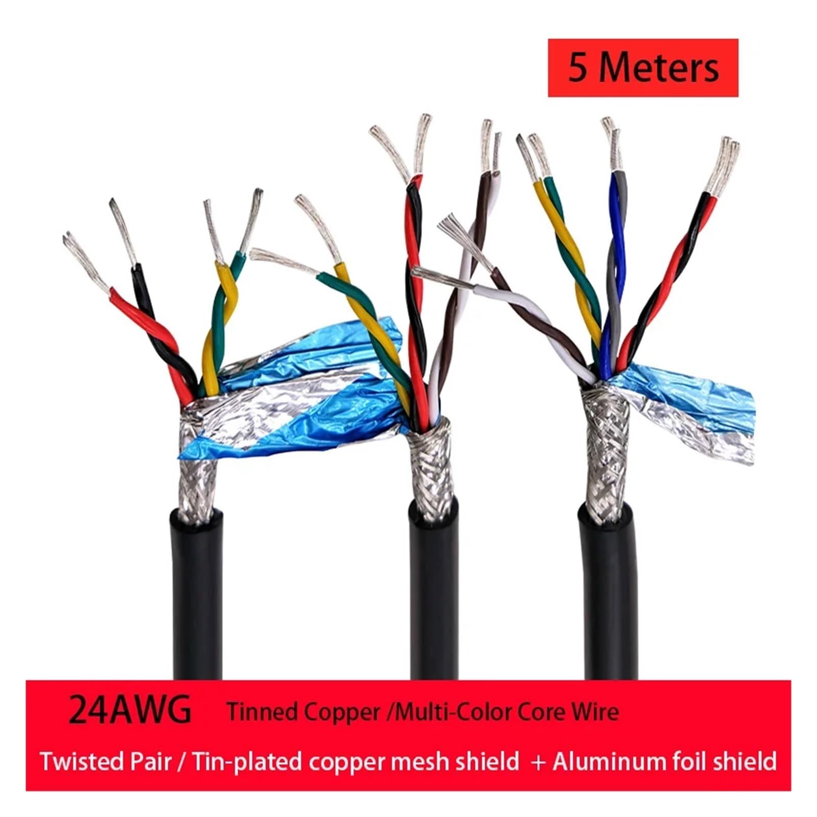 Cavo di terra Cavo di controllo del segnale audio nero 24AWG 2/4/6/8 da 5 metri