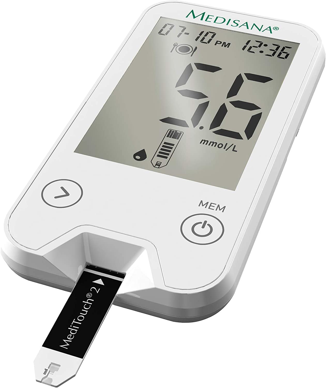 medisana MediTouch 2 glukometr mmol/L 79034, zestaw startowy w zestawie, system monitorowania glukozy we krwi dla diabetyków, pomiar poziomu glukozy we krwi u diabetyków
