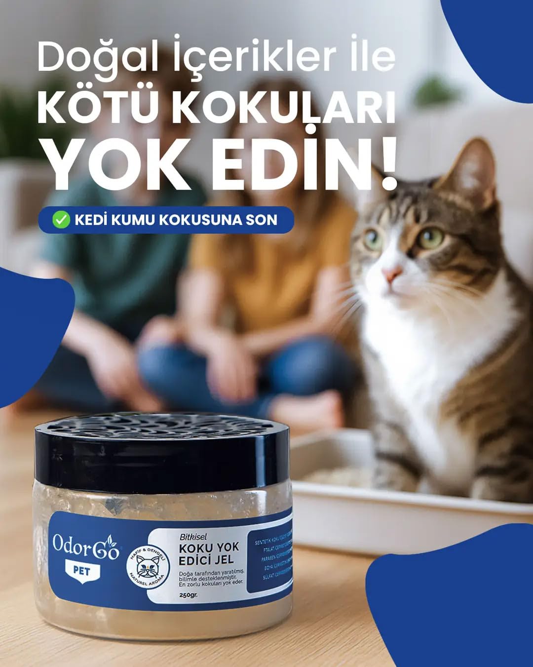 ODORGO Pet Koku Yok Edici Jel 250g – Kedi Kumu Kabı ve Pet Alanları İçin Kalıcı Koku Giderici