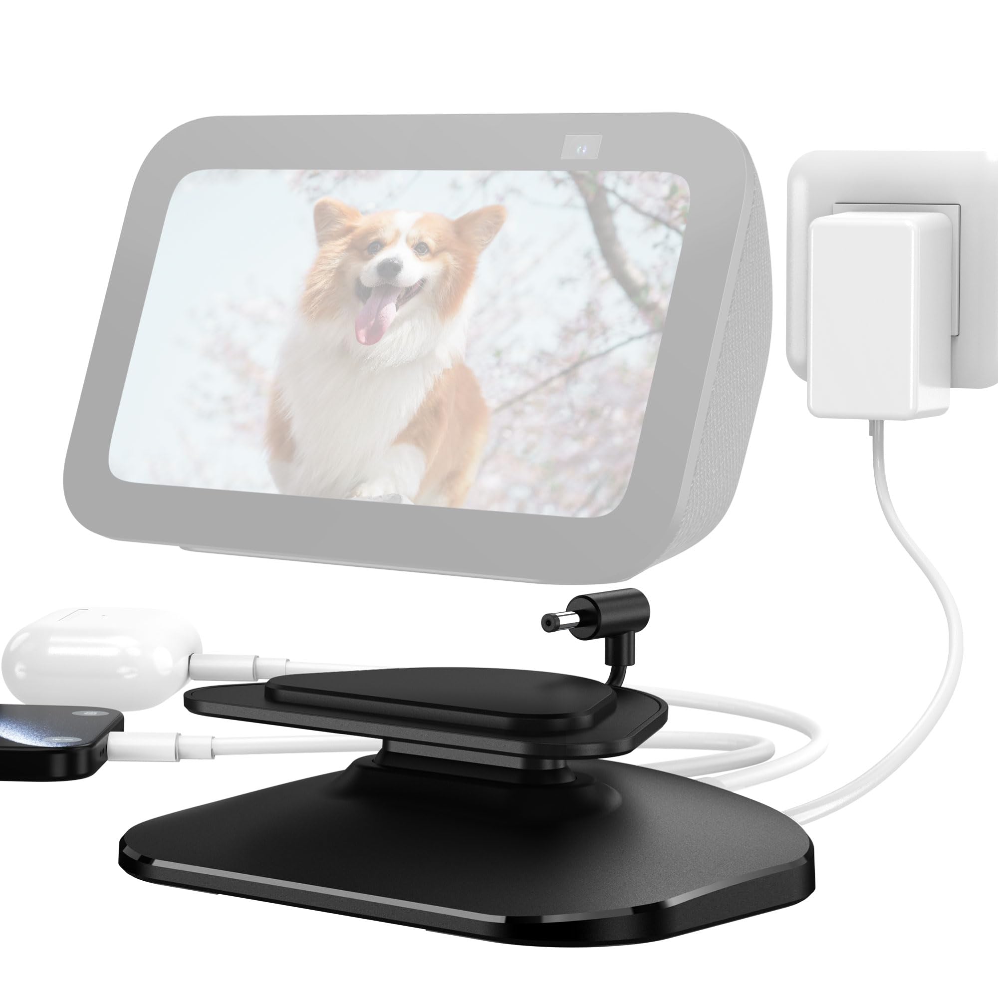 Soporte para Show 5 3ª Gen y teléfono - PlusAcc con USB-C/A Dos Puertos Soporte de estación Base de Carga Ajustable, Compatible con Auriculares/Show 5 sólo 3ª generación(Negro)