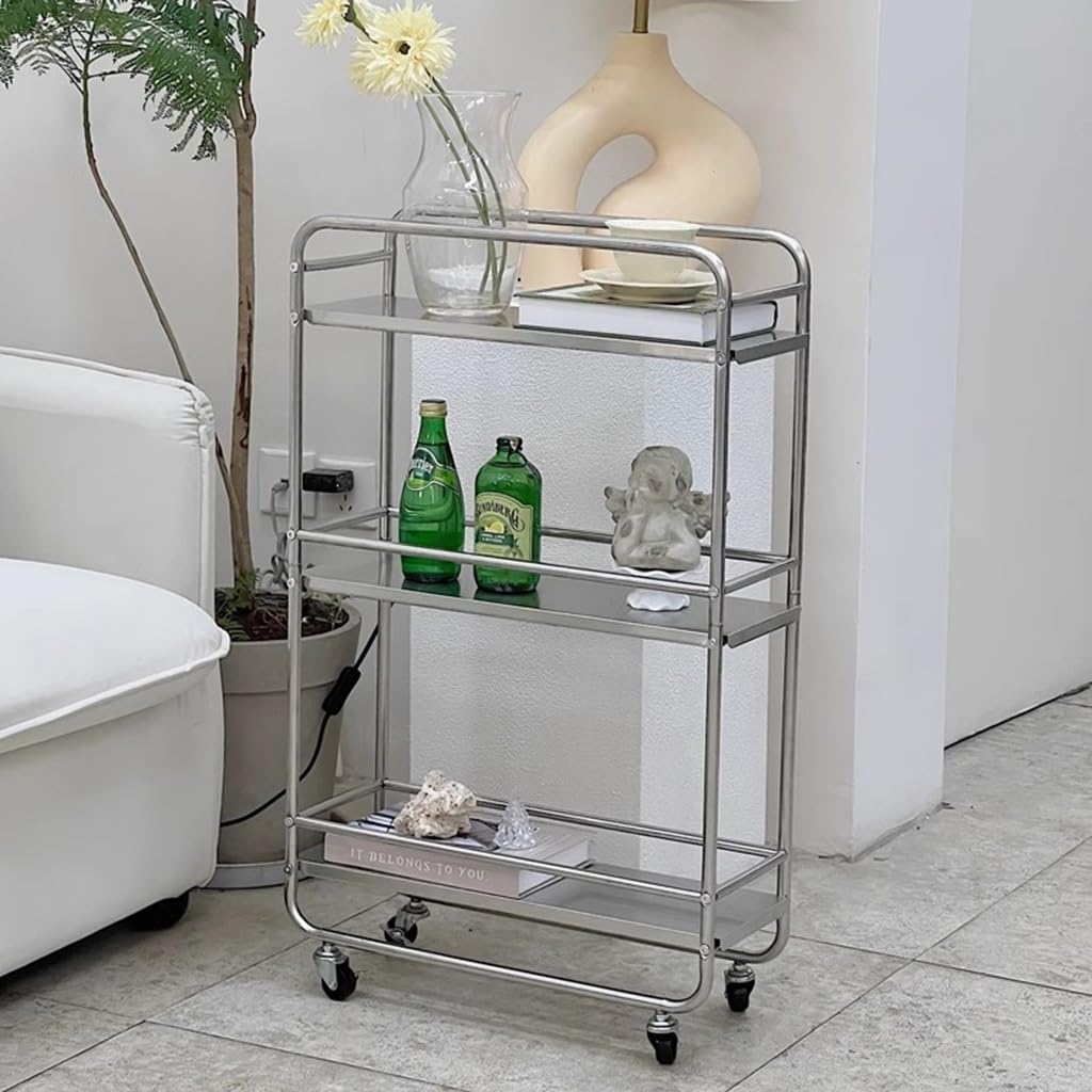 Rolling Kitchen Island Koszyk z miejscem do przechowywania, wózek użytkowy ze stali nierdzewnej na kółkach, mobilny wózek do baru kawowego do jadalni i salonu