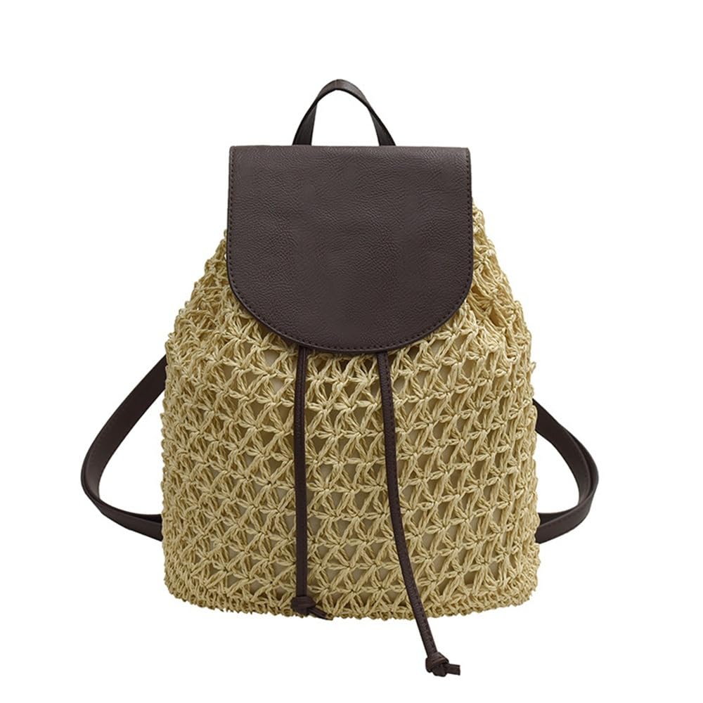 Strohrucksack für Damen Damen-Strohtaschen for Frühling und Sommer, Umhängetaschen(Beige)