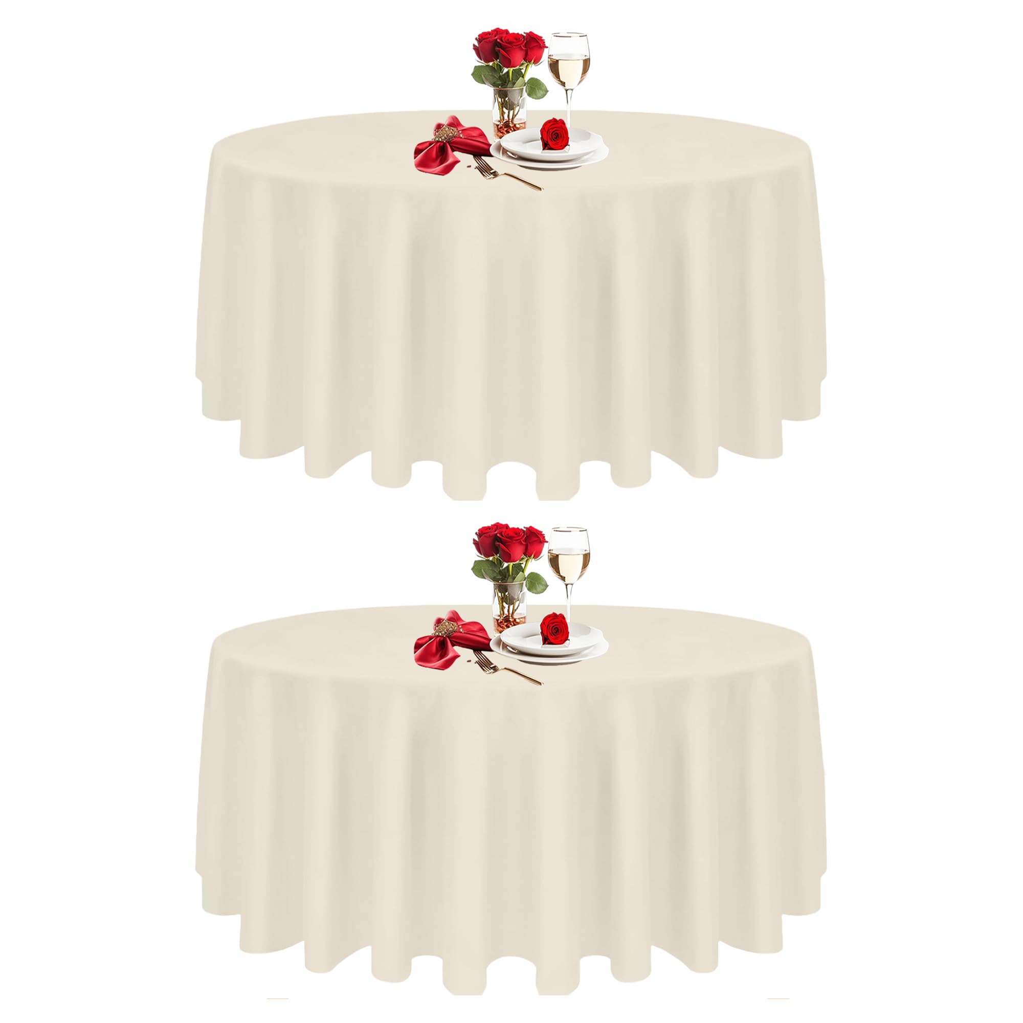 Trimming Shop Ivory Round Polyester Tablecloth, 120 inch Premium Circular Linen Table Cover, Washable Fabric Table Cloth for Dining Table, Banquet, Wedding, Christmas, Birthday, Parties, 2pcs — image 1