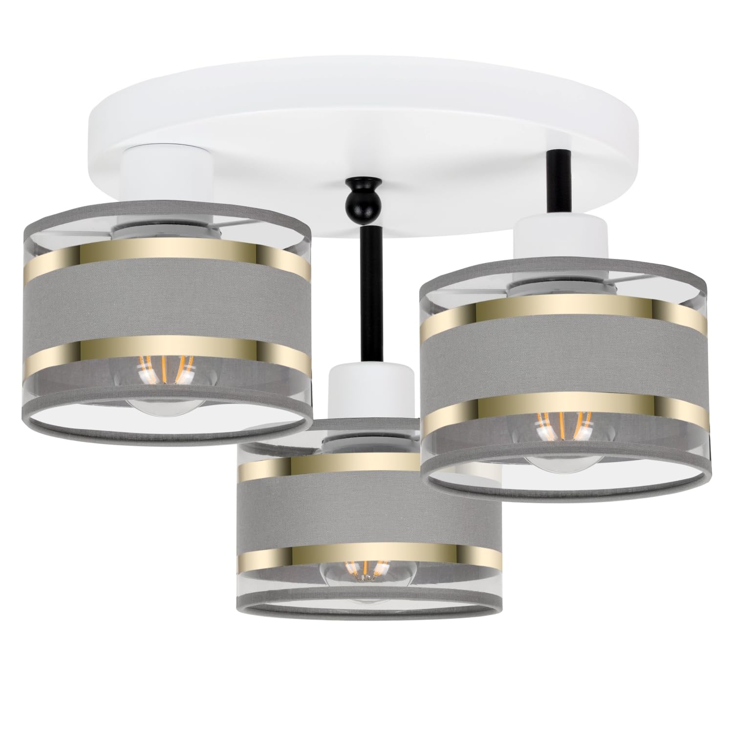 Deckenlampe Mit 3 Lampenschirmen LED Deckenleuchte Lampe Wohnzimmerlampe Schlafzimmerlampe Wohnzimmer Schlafzimmer Küche Leuchte Deckenleuchten Grau TI-3030WE-GRGRGR