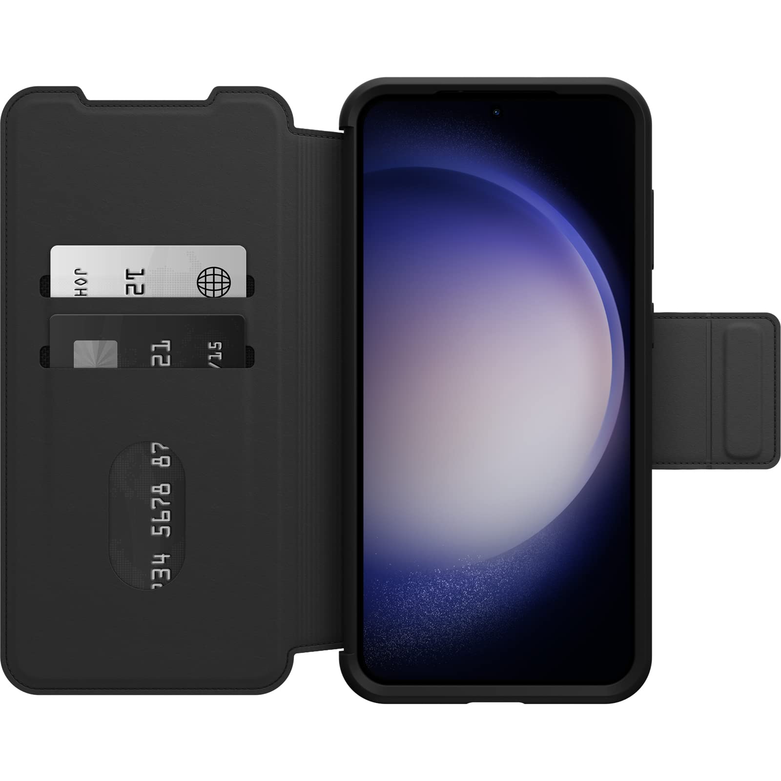 OtterBox Cover per Samsung Galaxy S23+ Strada, resistente a shock e cadute, vero cuoio, 2 slot carte di credito, testata 3x vs norme MIL-STD 810G, Nero, Senza Retail Package