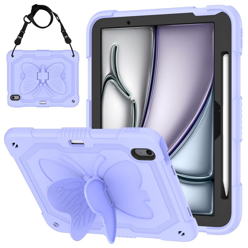 Coque silicone iPad Pro 11 M5 2025 dos rigide et motif papillon violet