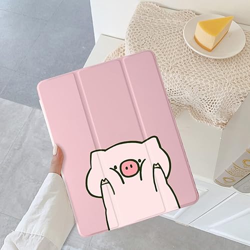 Miniatura 2 de Lindo cerdo de dibujos animados para iPad Mini 5 con soporte para lápiz, apagado automáticoactivación, cubierta trasera de TPU suave de cuero rosa