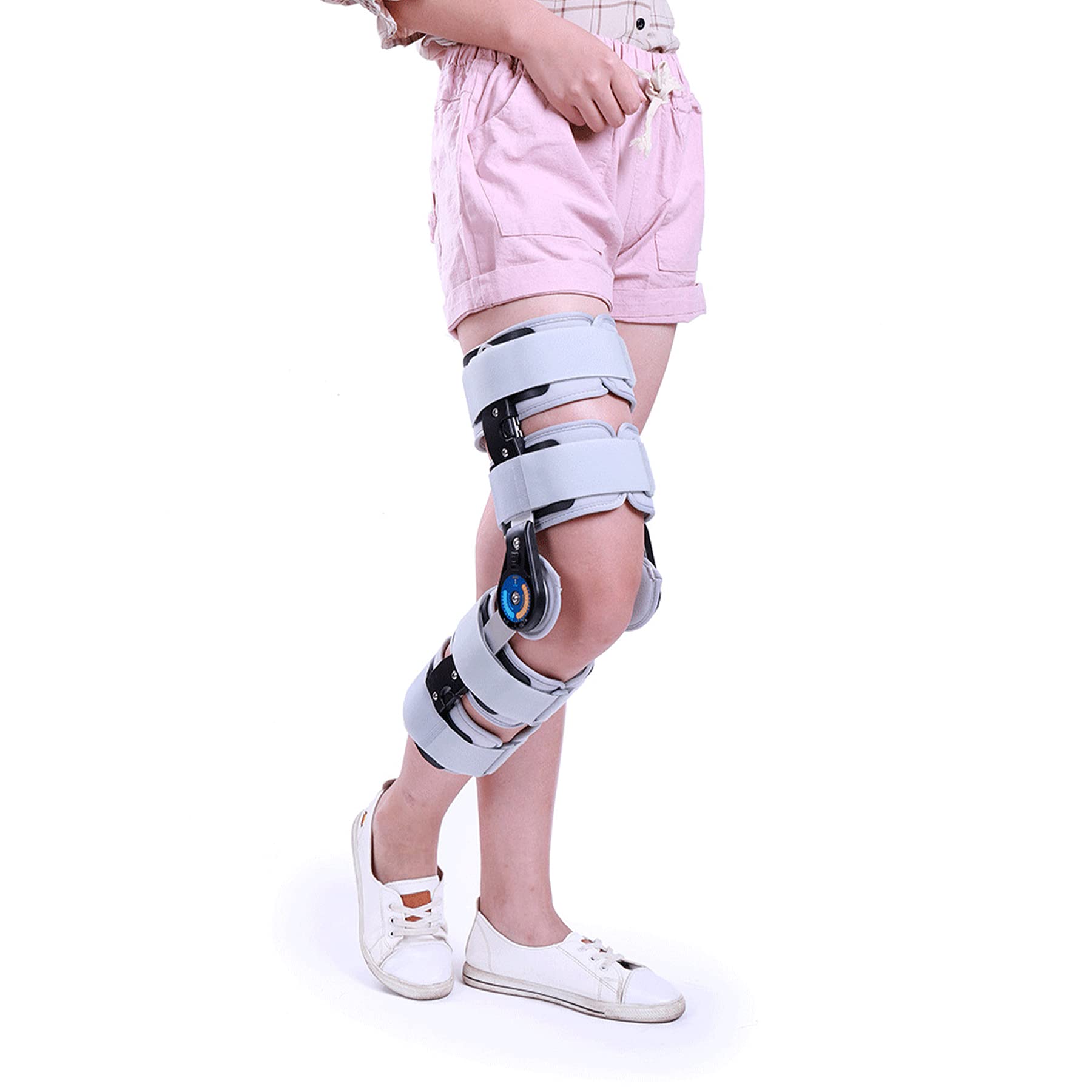 Rodillera con Bisagras ROM Estabilizador de Pierna Ajustable Soporte Posoperatorio para Lesiones Protector Guardia Ortopédico Médico Soporte Inmovilizador Lesiones Rótula Ajustable