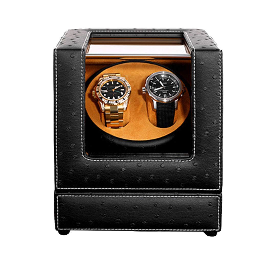 Automatischer Uhrenbeweger Box für Damen und Herren, elegante 2 Uhren, Drehaufbewahrung mit japanischem Stummschaltmotor, PU-Lederwickelgehäuse, Displaybox, Uhren-Display-Aufbewahrung