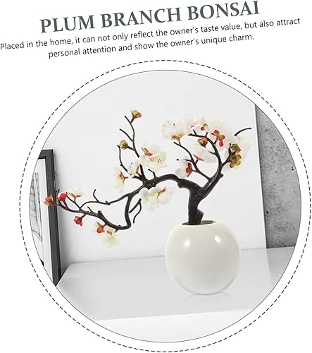 Miniatura 7 de ARTIBETTER Plantas artificiales en maceta de ciruela, florero de plástico para interiores, árbol bonsái para interiores, arreglos florales