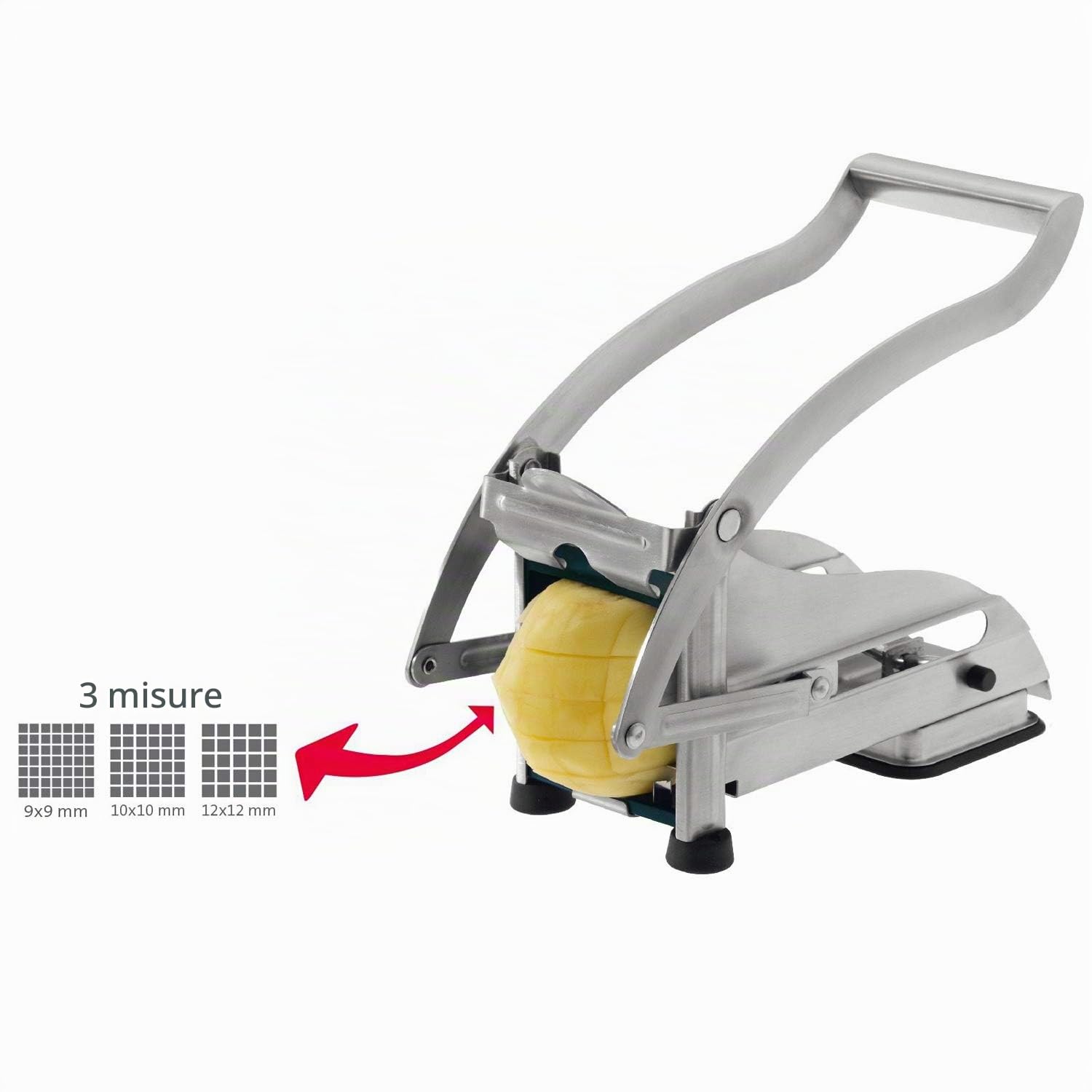 Westmark Affetta-patate e verdure con 3 inserti in acciaio inox e leva, Pomfri-Perfect, Argento, 11812260