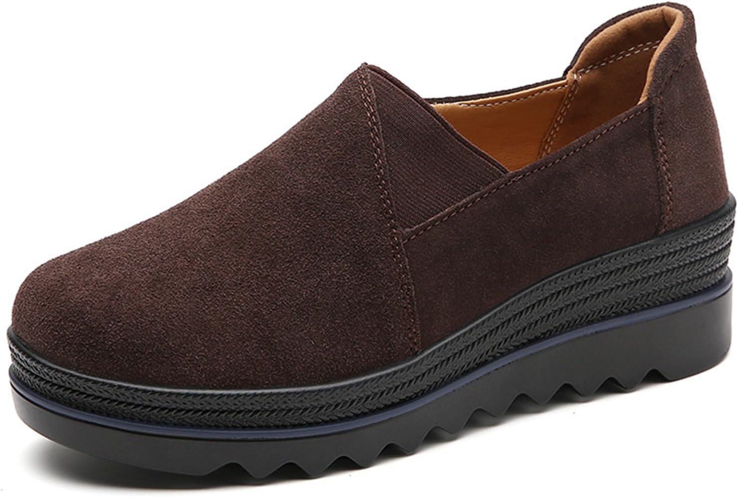 EnllerviiD Women's Slip-On Platform Loafers Comfort Suede Wedge Shoes Casual Thick Soft Business Work Penny Loafers