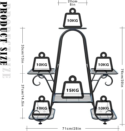 Miniatura 2 de Soporte de metal para plantas de 6 niveles para plantas de interior y exterior, estante alto de hierro de múltiples niveles, estante negro para