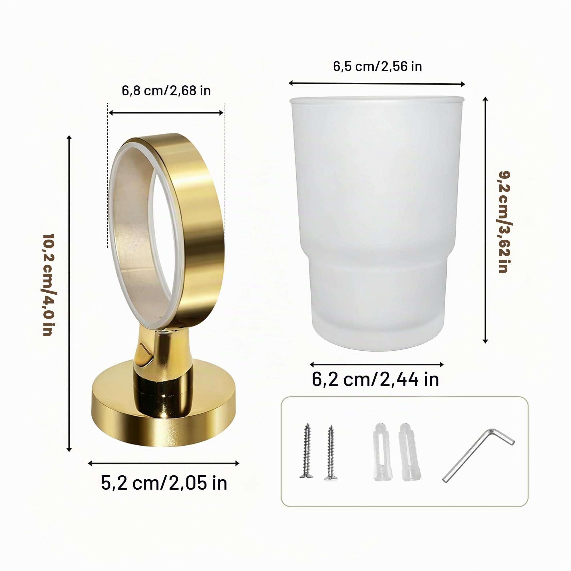 Soporte para Cepillo de Dientes de Pared con Vaso de Vidrio Esmerilado de Acero Inoxidable (un Solo Dorado)