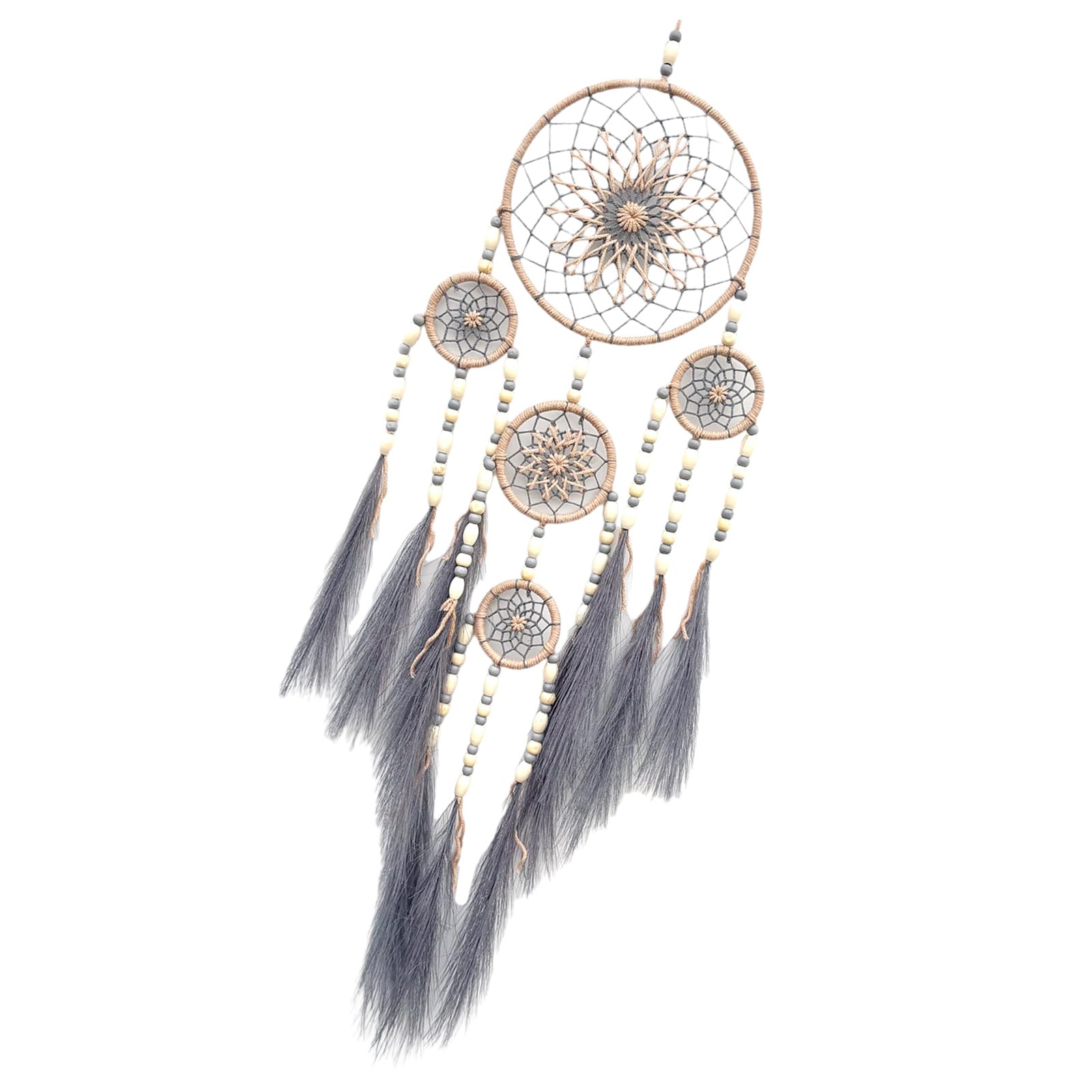 Macrames Dreamcatchers with Pampas Grass and Wooden Beads Wall Hanging Ornament for Bedroom and Home Decors Home Decoration