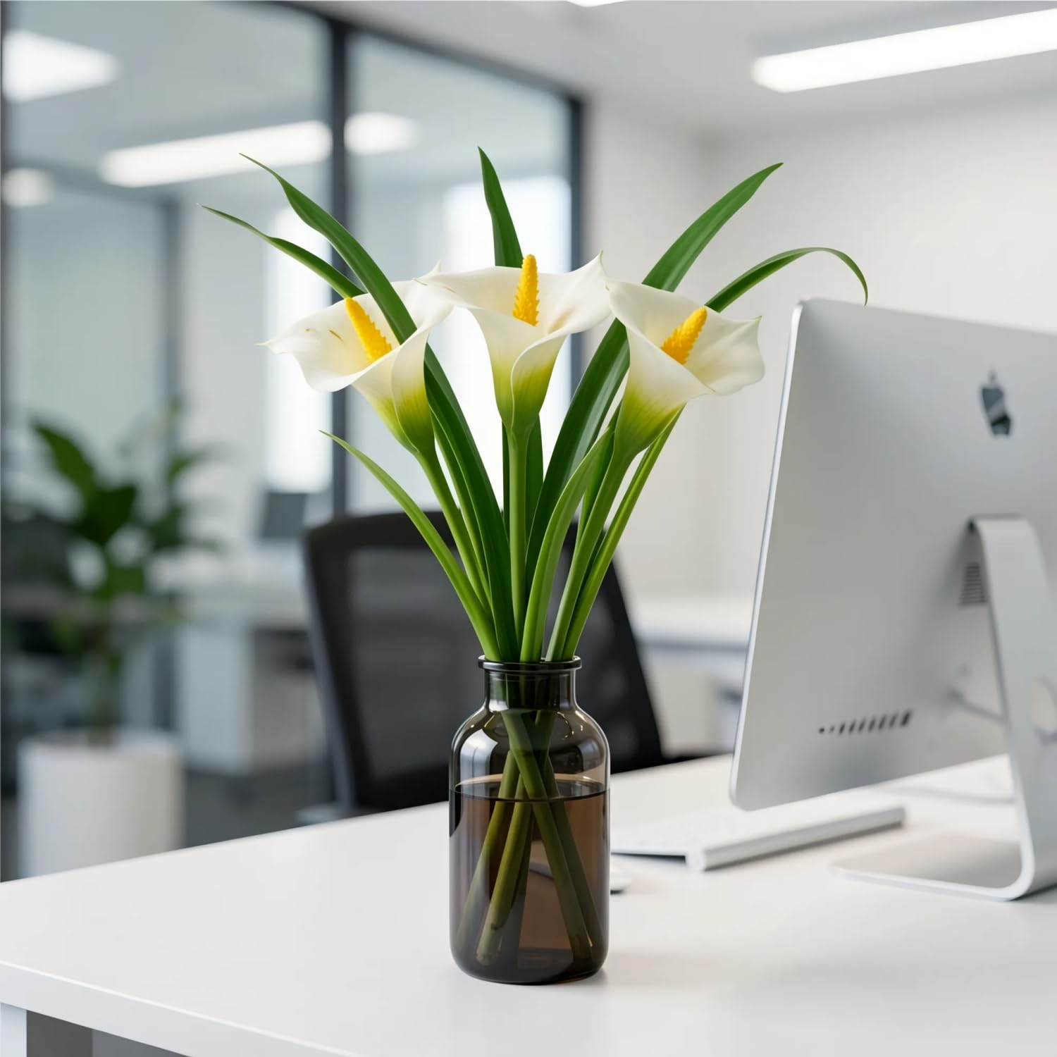 JPORSHU Künstliche Cymbidium-Orchideenblätter, realistisch, fühlen sich echt an, 6 Stück – künstliche Clivia-Grünpflanzen mit Stielen und Wurzeln, für Vasensträuße und Innenbereich, Zuhause, Büro