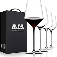 OJA Hand Blown Crystal Red Wine Glasses Set of 4, 15oz Thin Rim Long Stem, Lead-Free for Red White Wine Gifts