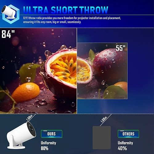 Miniatura 7 de Mini proyector, 1080P Full HD 4K compatible, proyector inteligente portátil para cine en casa y películas al aire libre, WiFi y Bluetooth, Keystone