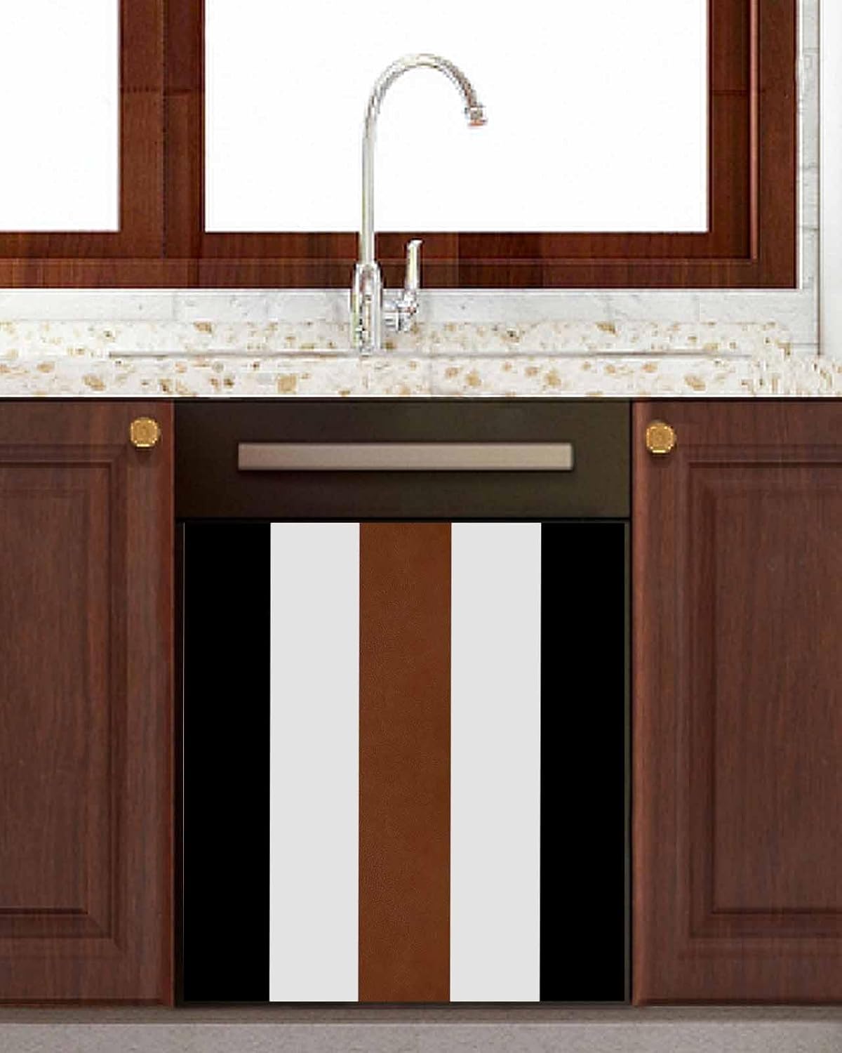 Dishwasher Magnetic Cover, Boho Black Brown and White Striped Tribal Farmhouse Style Magnet Dishwasher Door Cover Refrigerator Decal Panel Kitchen Appliances Decor Stickers, Easy Clean, 23" Wx26 H