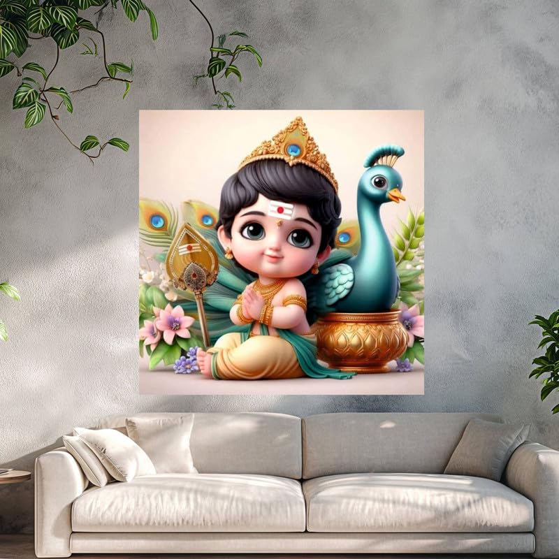 Image of British Terminal Cute little Bal Gopal Baby God Krishna| Kanha Ji | Laddu Lord Makhan Chor Painting Religious Poster for Pregnant Women for wall (matt thin vinyl,sticker,multicolor,unframed)| bj143
