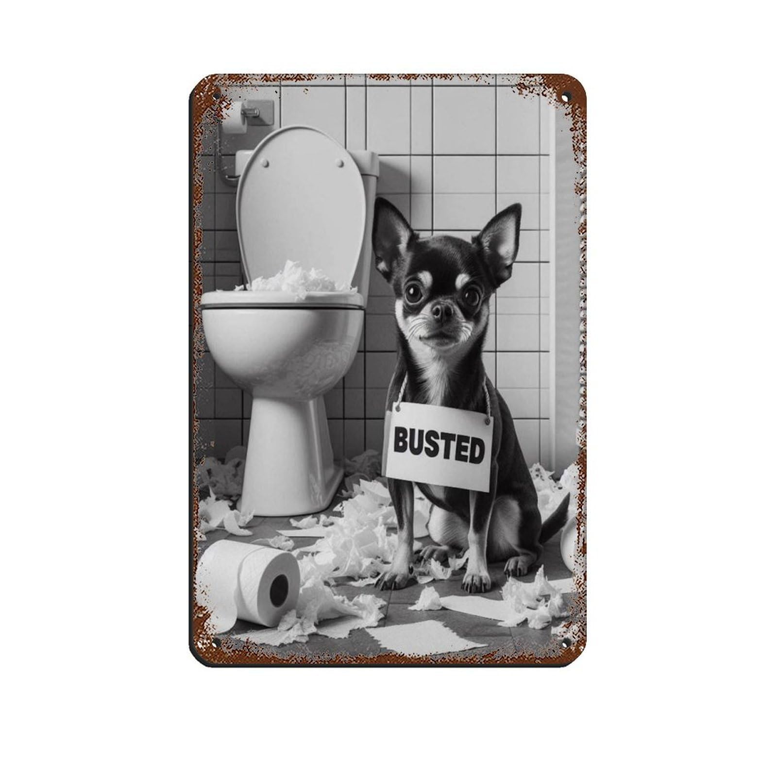Chihuahua Dog Bathroom Art Retro Poster Metal Tin Sign Chic Art Retro Iron Painting Bar People Cave Cafe Family Garage Poster Wall Decoration 8x12inch(20x30cm)