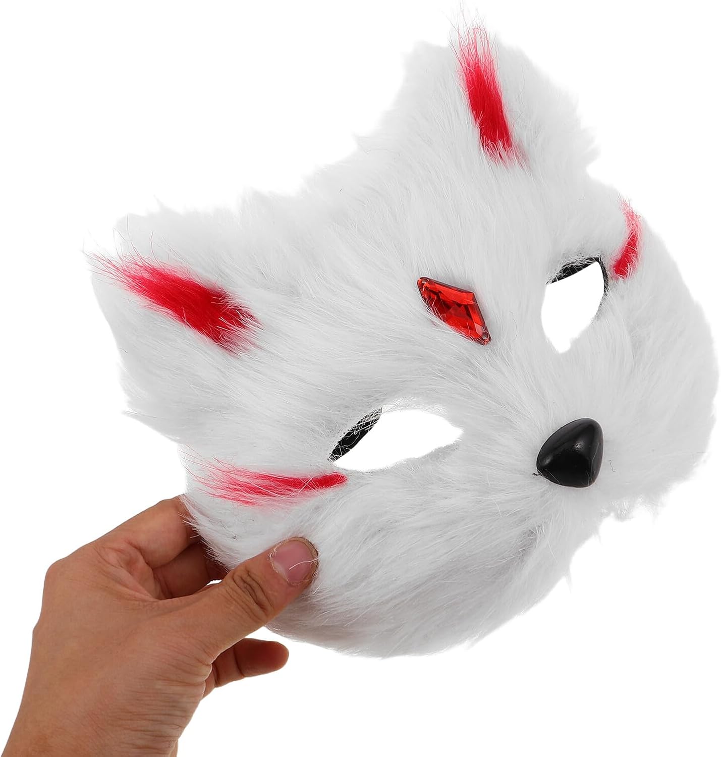 Furry Fox Mask Rhinestone Half Face Animal for Women Halloween Party Cosplay Costume
