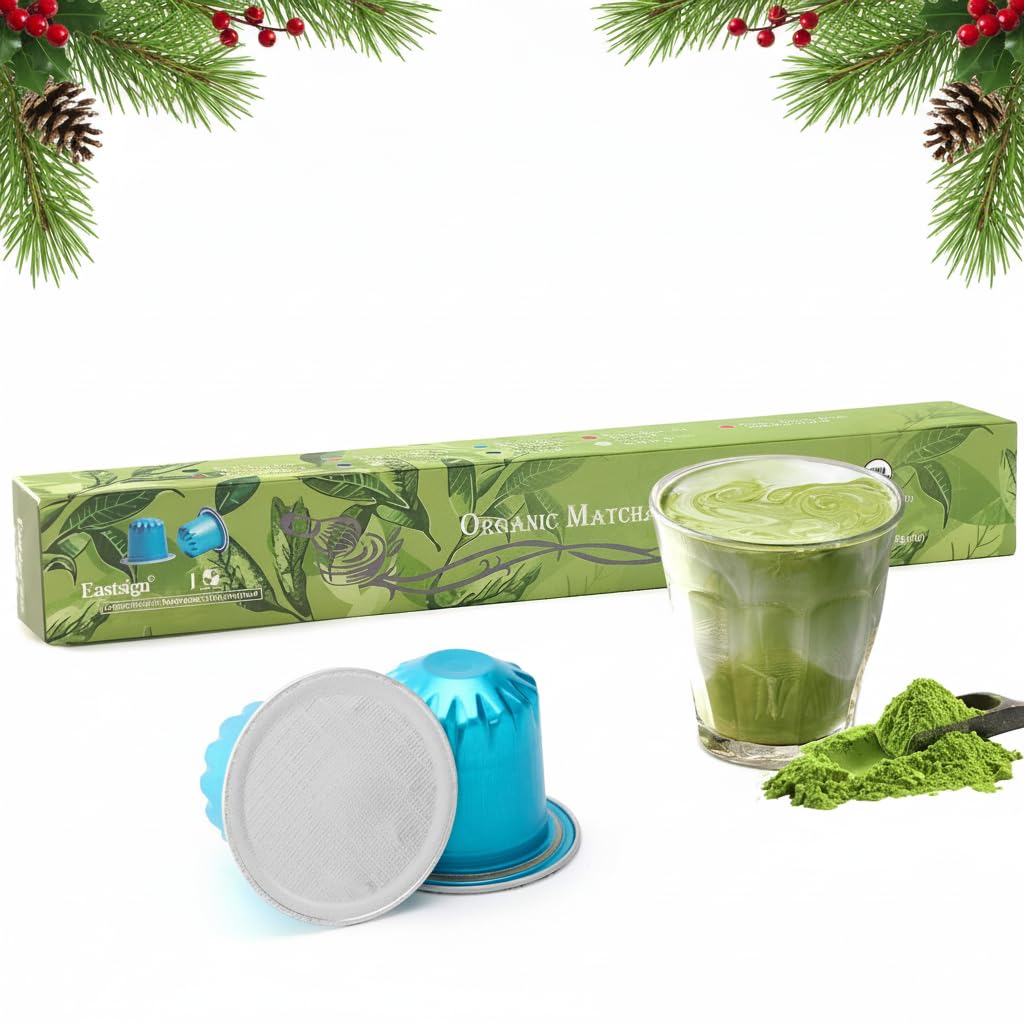 Eastsign Matcha Pod USDA Organic, Nespresso Original Matcha Pod,Compatible Nespresso Tea Pods,Recyclable Aluminium Capsules,10 Count (Pack of 1)