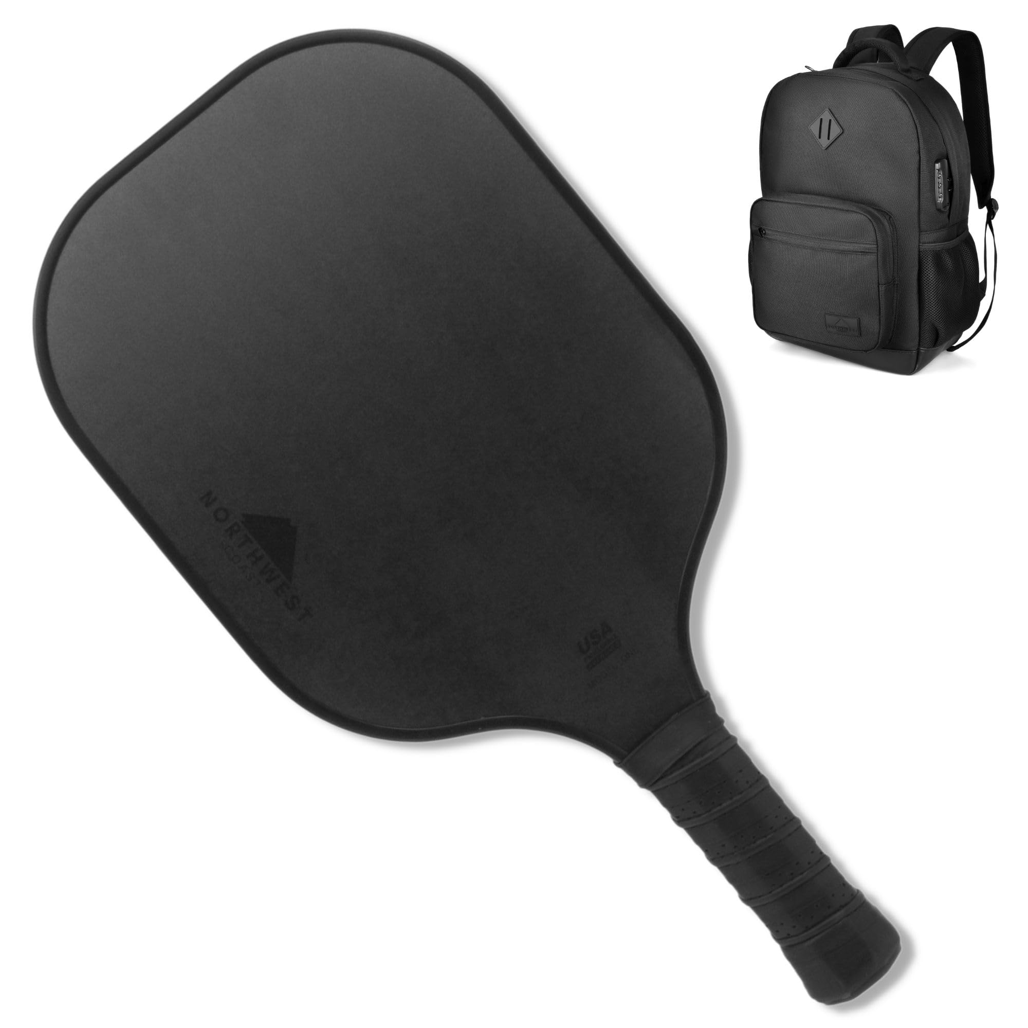 Northwest Coast Pickleball Backpack with Built-In Combination Lock + USAPA Approved Pickleball Paddle – Black