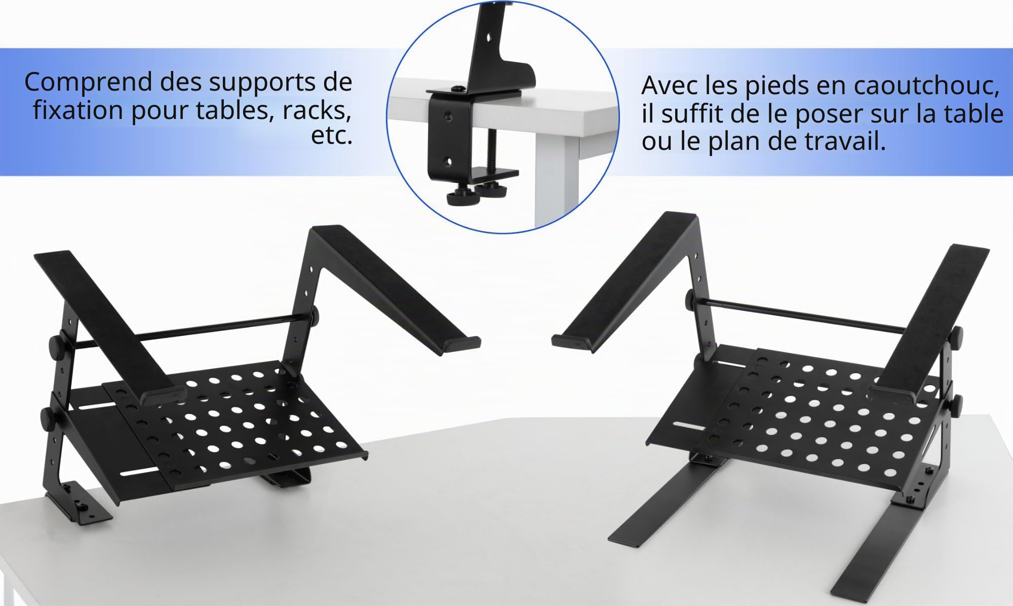 Pronomic LS-210 Support Ordinateur Portable Deluxe avec Pinces, 5 à 27