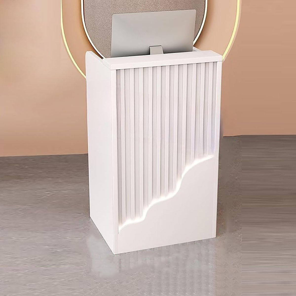 Drewniane biurko z oświetleniem LED, przenośny stojak na podium do salonu, hotelu i sklepu, kompaktowy stolik przedni (D1 60 x 40 x 96 cm) - nowoczesny design stylowy i funkcjonalny