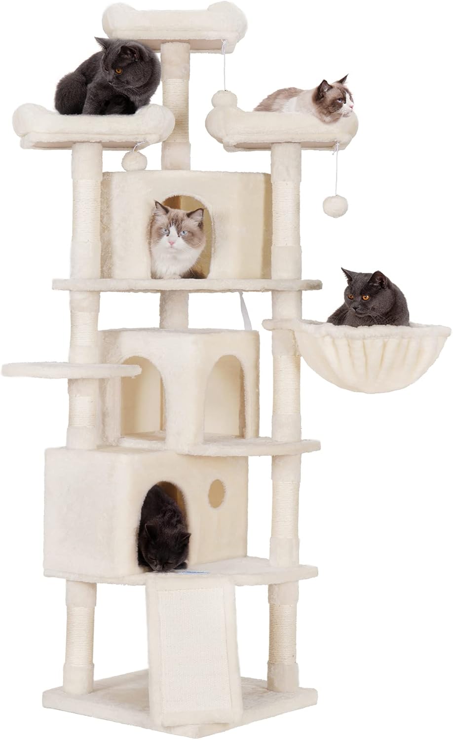 Hey-brother Cat Tree, 67.7 inch Cat Tower with 3 Caves, 3 Cozy Perches, Scratching Posts, Board, Activity Center Stable for Kitten/Big Cat, Beige MPJ032-SM 67.7 inch Beige