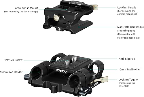 Miniatura 3 de Tilta Half Cage Pro Kit compatible con Sony a7R V, con accesorios de montaje a través de la OTAN, zapata fría y roscas de 14"-20 con pasadores de