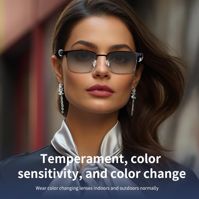 Image of GenXenon Bluetooth Audio Smart Glasses, Blue Light Glasses for Women Men,Open Ear Sound Mic & Speakers, Magnetic Charging, Color-Changing
