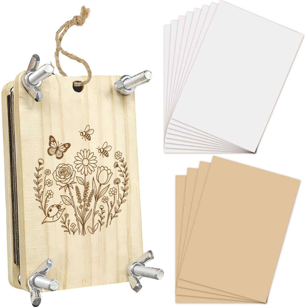 PRESSINART Wild Flower Press 2.5 x 3.9 Inch 4 Layers Wood Flower Press Kit Butterfly Pocket Pressing Boards Tools Crafting Kits Spring Summer DIY Bouquet Leaf Preservation Arts for Bookmark Frame