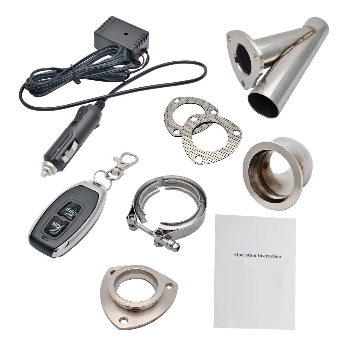 Kit de sistemas de bajada de escape eléctrico, 304 Adaptador de brida de tubo de descarga de curva en Y de acero inoxidable con control remoto inalámbrico para motor de gasolina