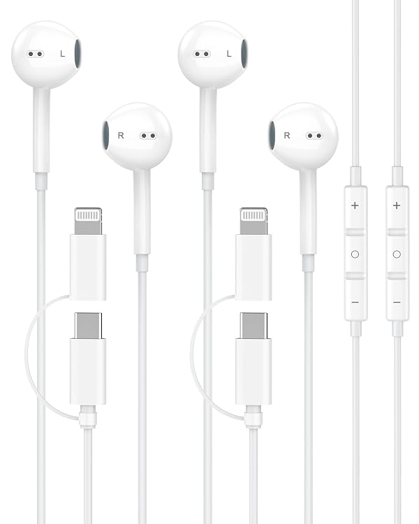 Upgraded iPhone Headphones Wired, 2 Pack 2-in-1 Lightning/USB C Wired Earbuds Headphones with Built-in Remote to Control Music, Phone Calls, and Volume for iPhone 17 16 15 14 13 12, True Plug and Play by wamaxlink - Used condition - US$13.87