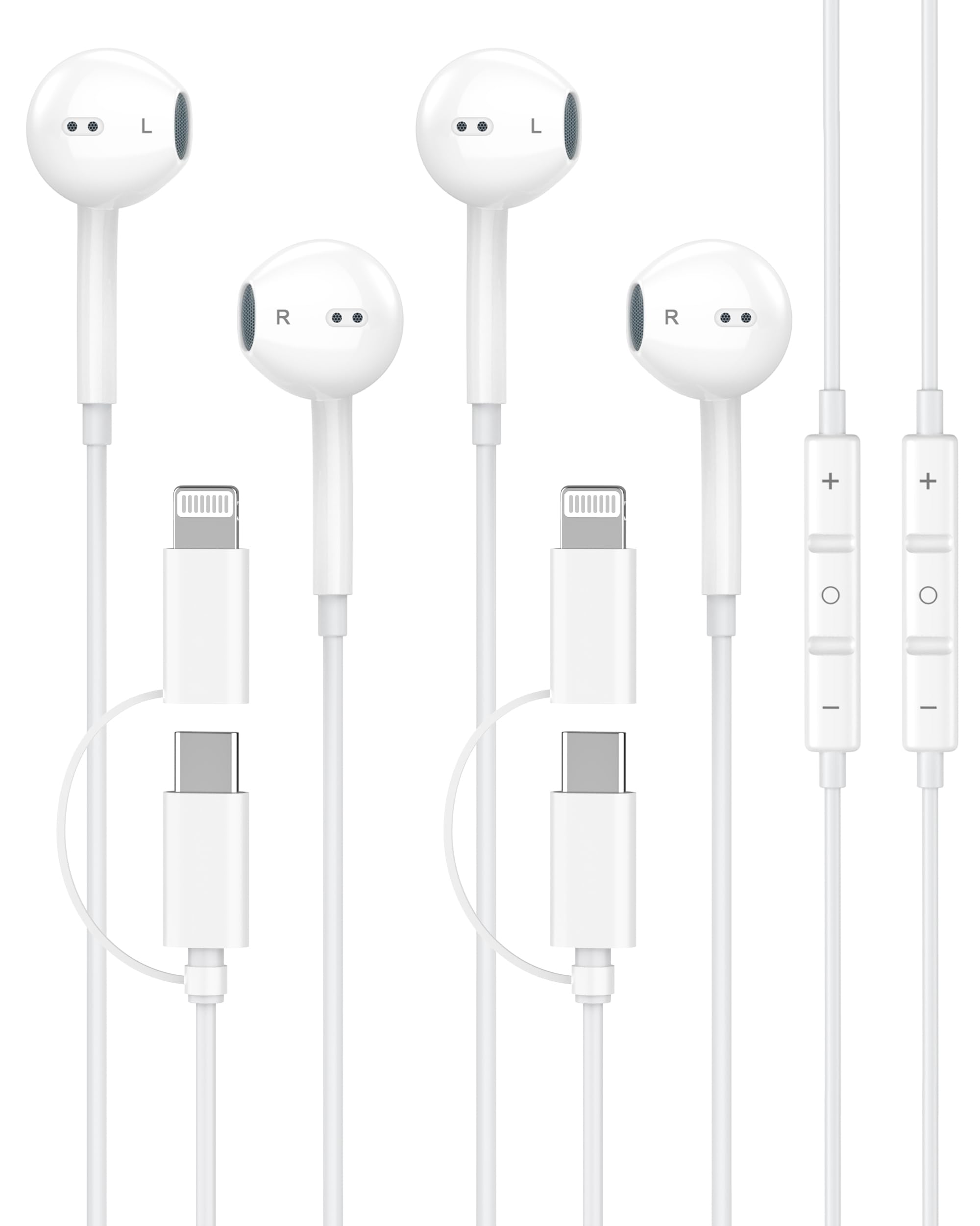 Photo 1 of Upgraded iPhone Headphones Wired, 2 Pack 2-in-1 Lightning/USB C Wired Earbuds Headphones with Built-in Remote to Control Music, Phone Calls, and Volume for iPhone 17 16 15 14 13 12, True Plug and Play