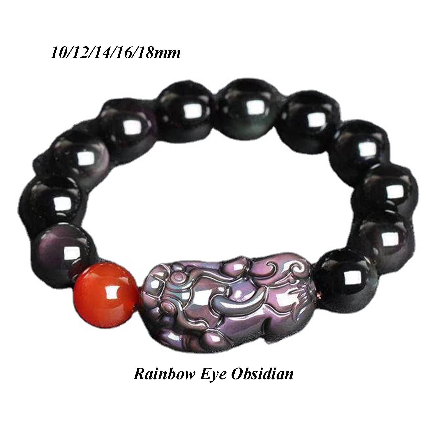 Czarna obsydian bransoletka, bogactwo Rainbow Eye Authentic Crystal Reiki Amulet Lucky Wealth Ward Bransoletka Inspirująca dla kobiet mężczyzn, 12 mm