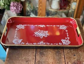 Amazon.co.jp: お盆 昭和レトロ 大 赤 レッド バラ トレー トレイ 盆